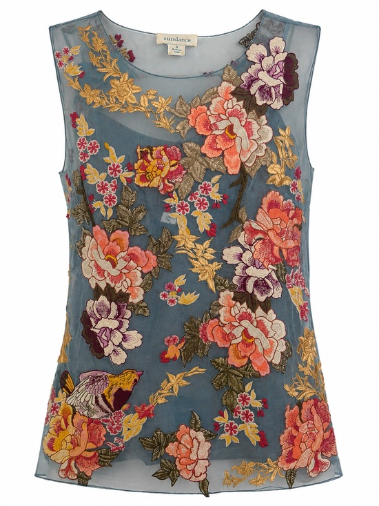 Sundance Tops - Sundance Embroidered Floral Sleeveless Top Small Boho Romantic Sheer Artisan
